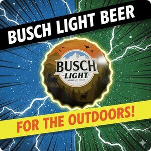 Busch Light 18" Bottle Cap Tin Sign – Vintage Hunting Scene Wall Decor –